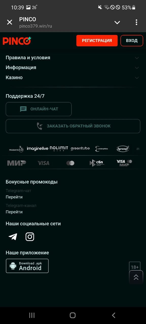 Обзор мобильного приложения Pinco casino