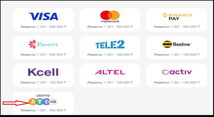 Выплаты криптовалютой в Slottica Casino