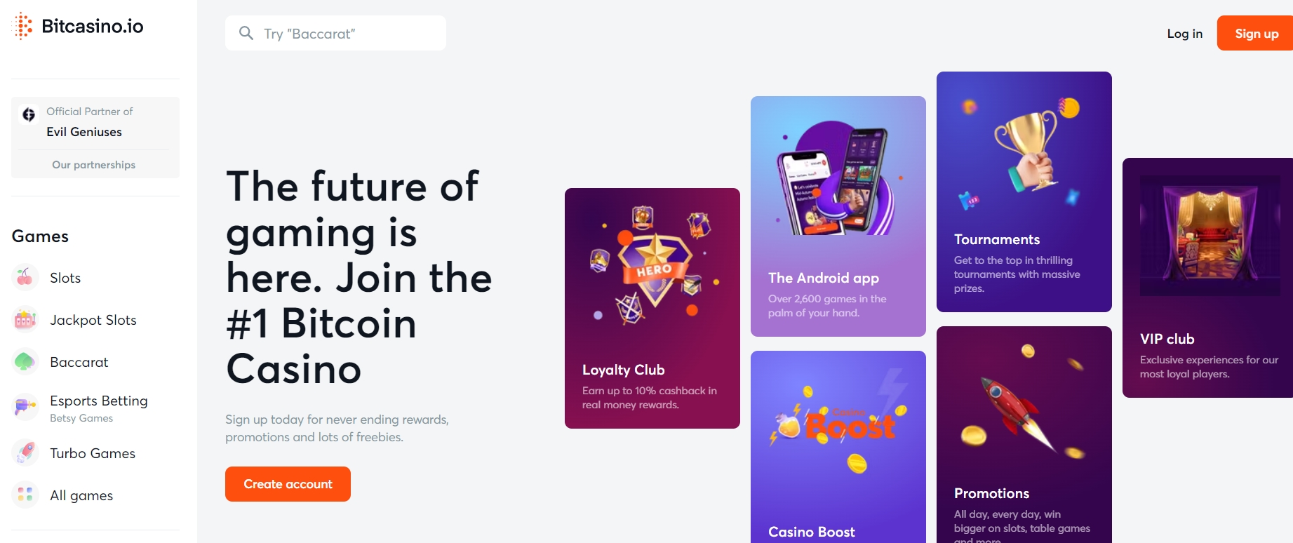 Интерфейс казино Bitcasino