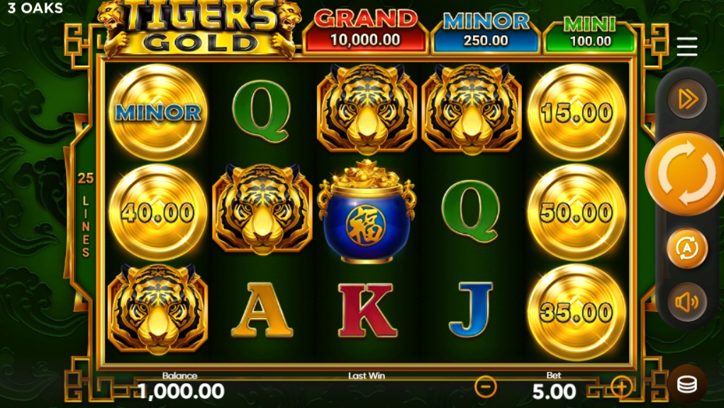 Интерфейс слота Tiger's Gold