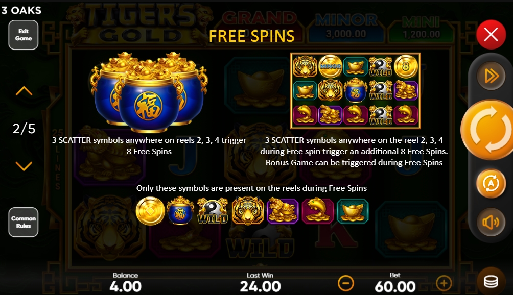 Фриспины в слоте Tiger's Gold