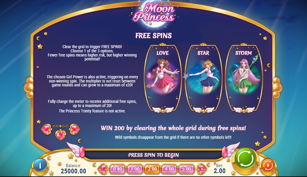 Фриспины в слоте Moon Princess