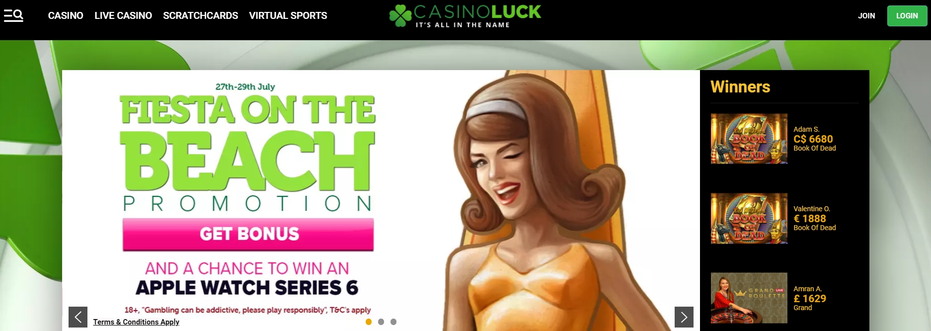 Интерфейс казино Casino Luck