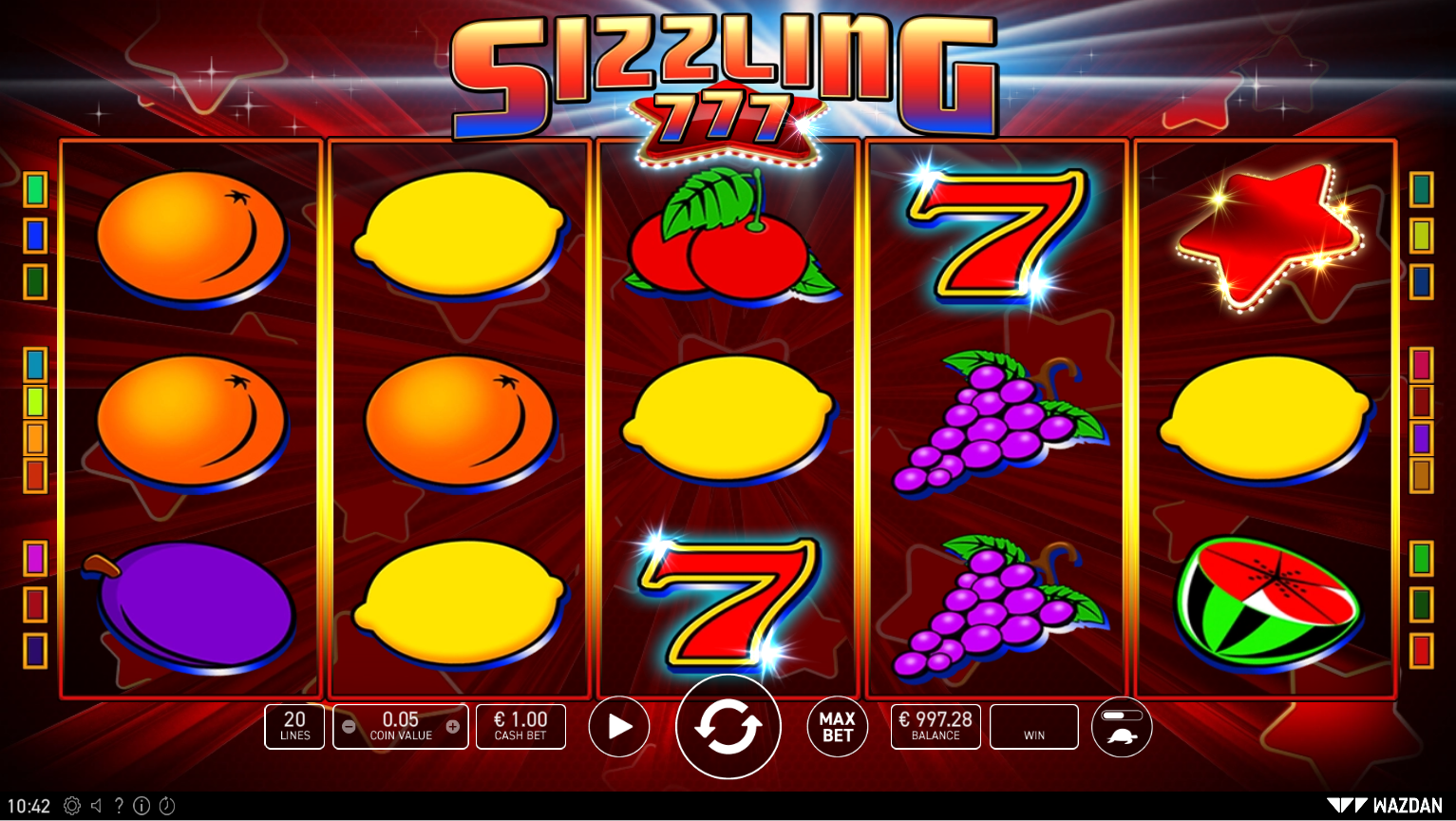 Интерфейс слота Sizzling 777