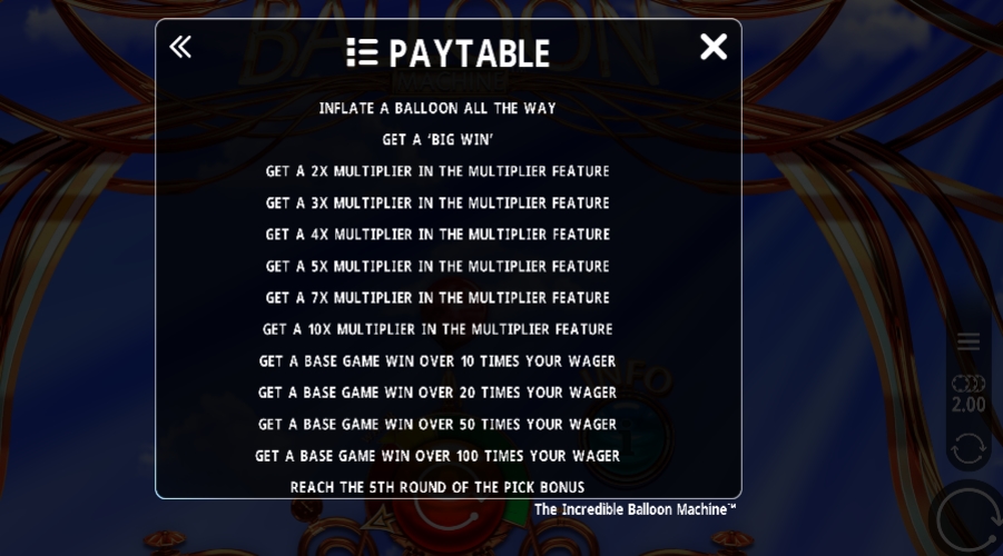 Выигрышные комбинации в слоте The Incredible Balloon Machine