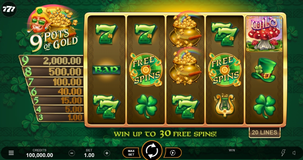 Интерфейс слота 9 Pots of Gold
