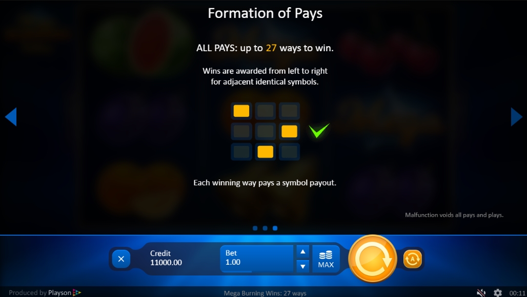 Таблица выплат в слоте Mega Burning Wins 27