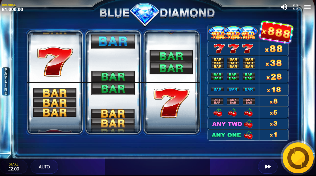 Интерфейс слота Blue Diamond