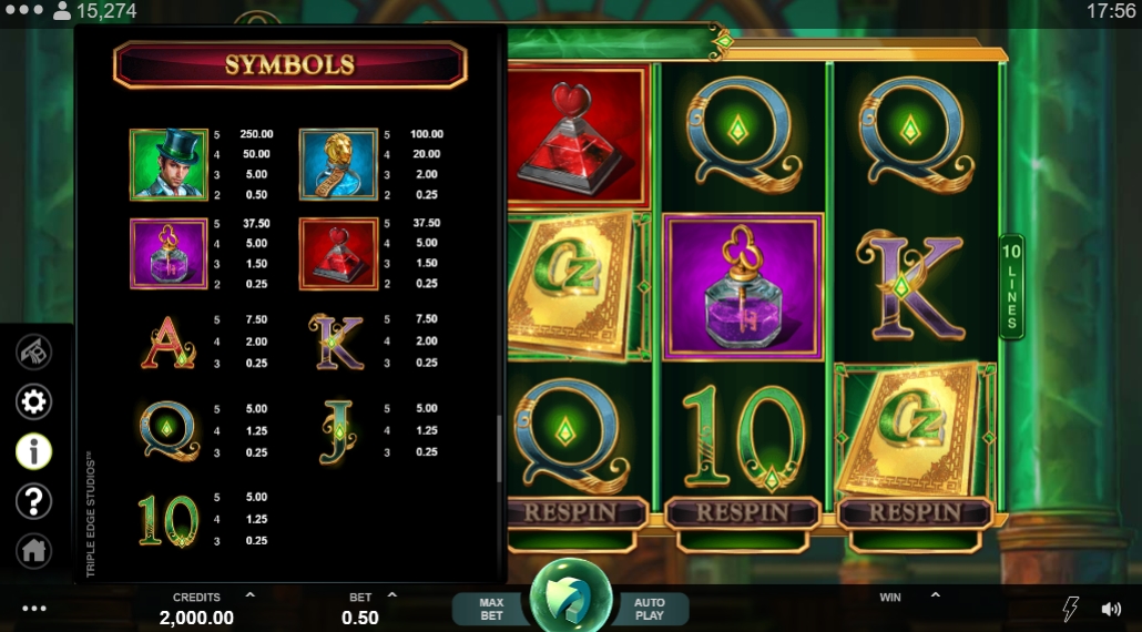 Выигрышные комбинации в слоте Book of Oz