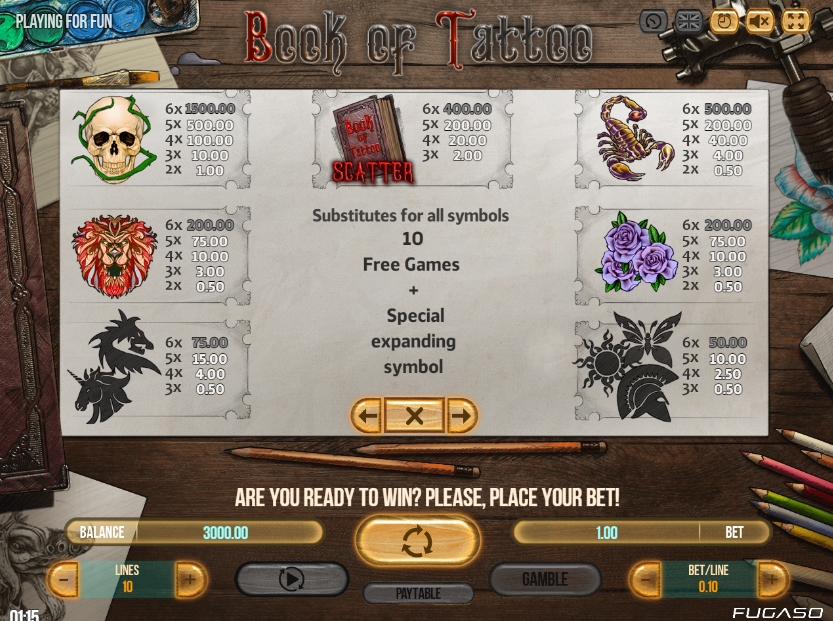 Выигрышные комбинации в слоте Book Of Tattoo