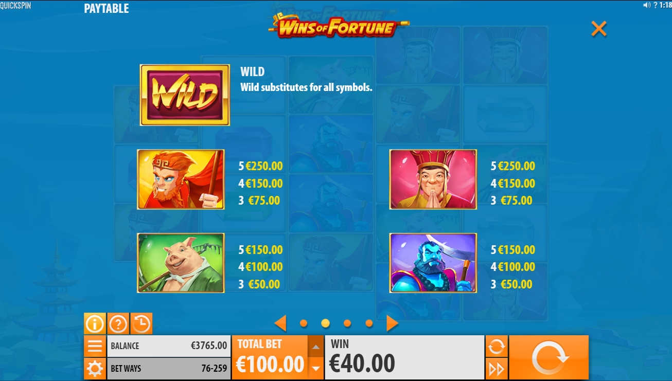 Выигрышные комбинации в слоте Wins of Fortune