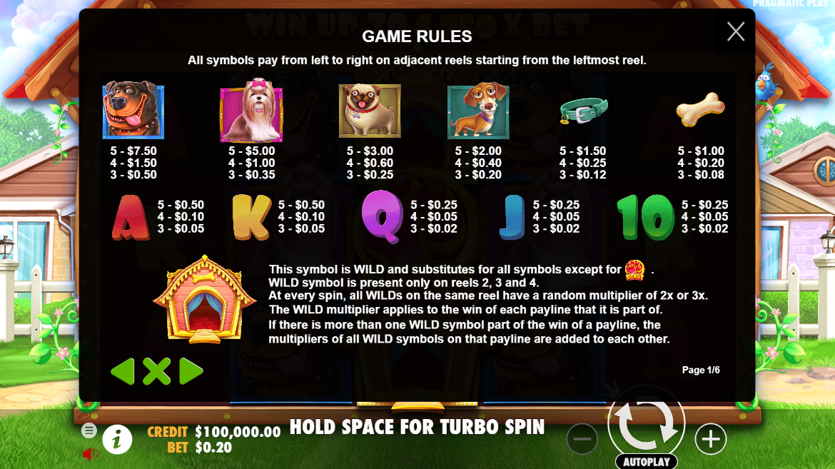 Выигрышные комбинации в игре The Dog House
