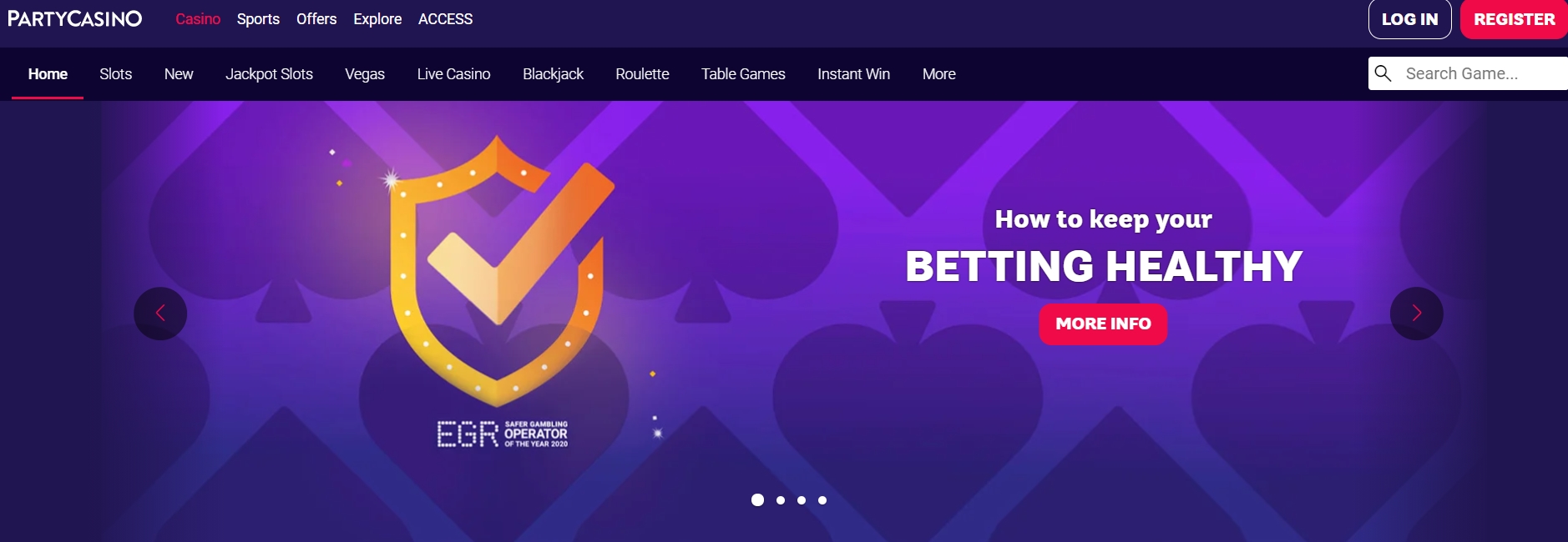 Интерфейс казино Party Casino