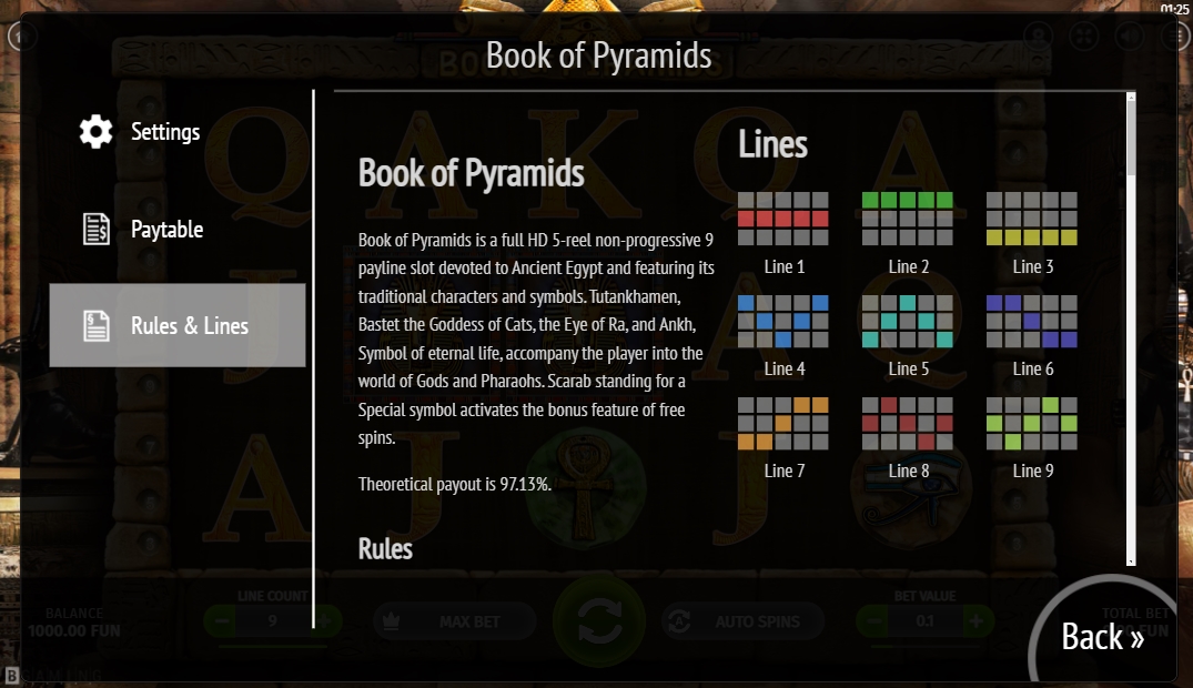 Линия выплат в слоте Book of Pyramids