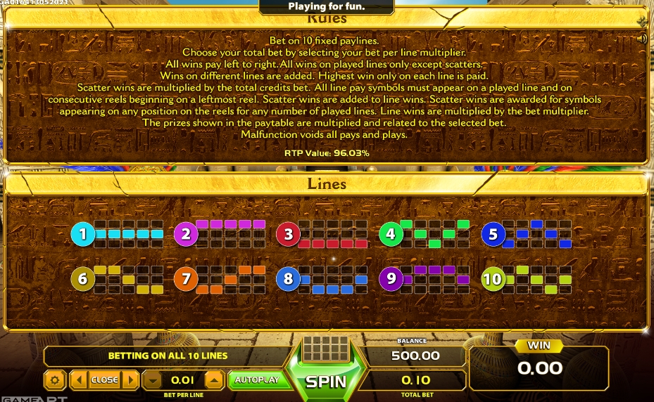 Линия выплат в слоте в слоте Ramses Treasure