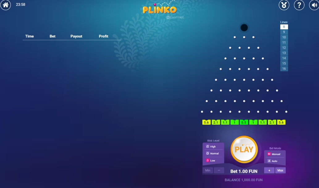 Интерфейс слота Plinko