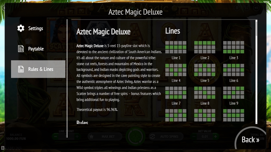 Линия выплат в слоте Aztec Magic