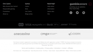 Интерфейс One Casino