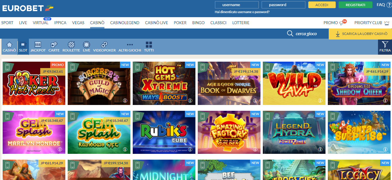Слоты в казино Eurobet