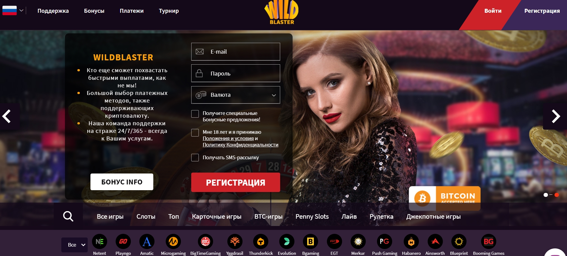 Интерфейс казино Wildblaster