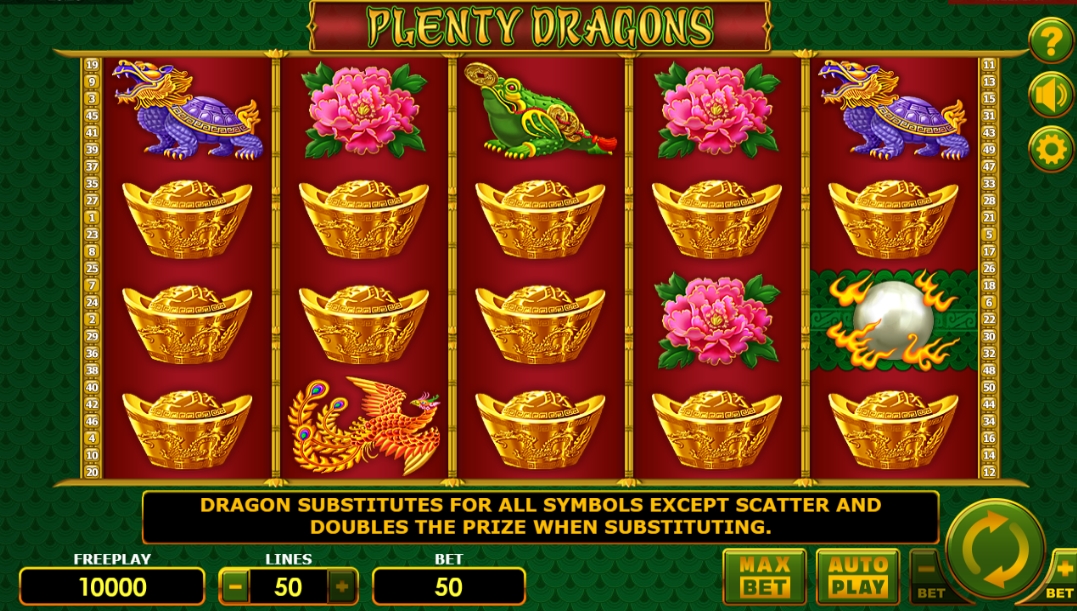Интерфейс слота Plenty Dragons