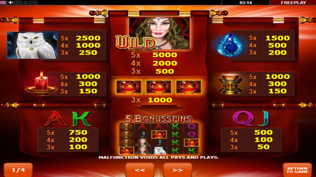 Выигрышные комбинации в слоте Magic Owl