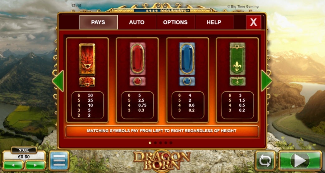 Выигрышные комбинации в слоте Dragon Born