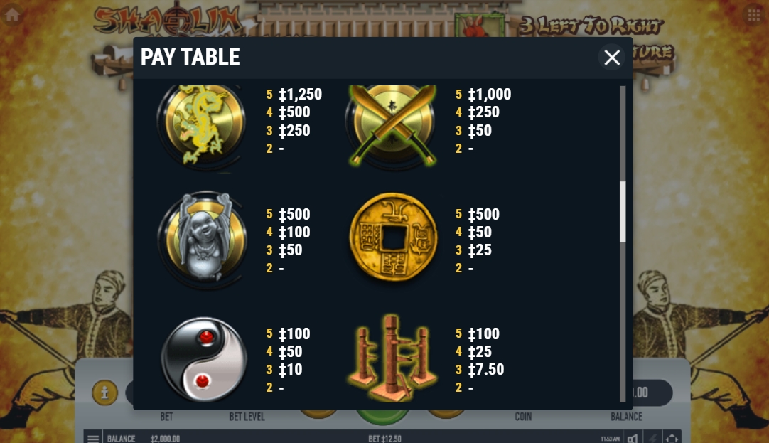 Выигрышные комбинации в слоте Shaolin Fortunes