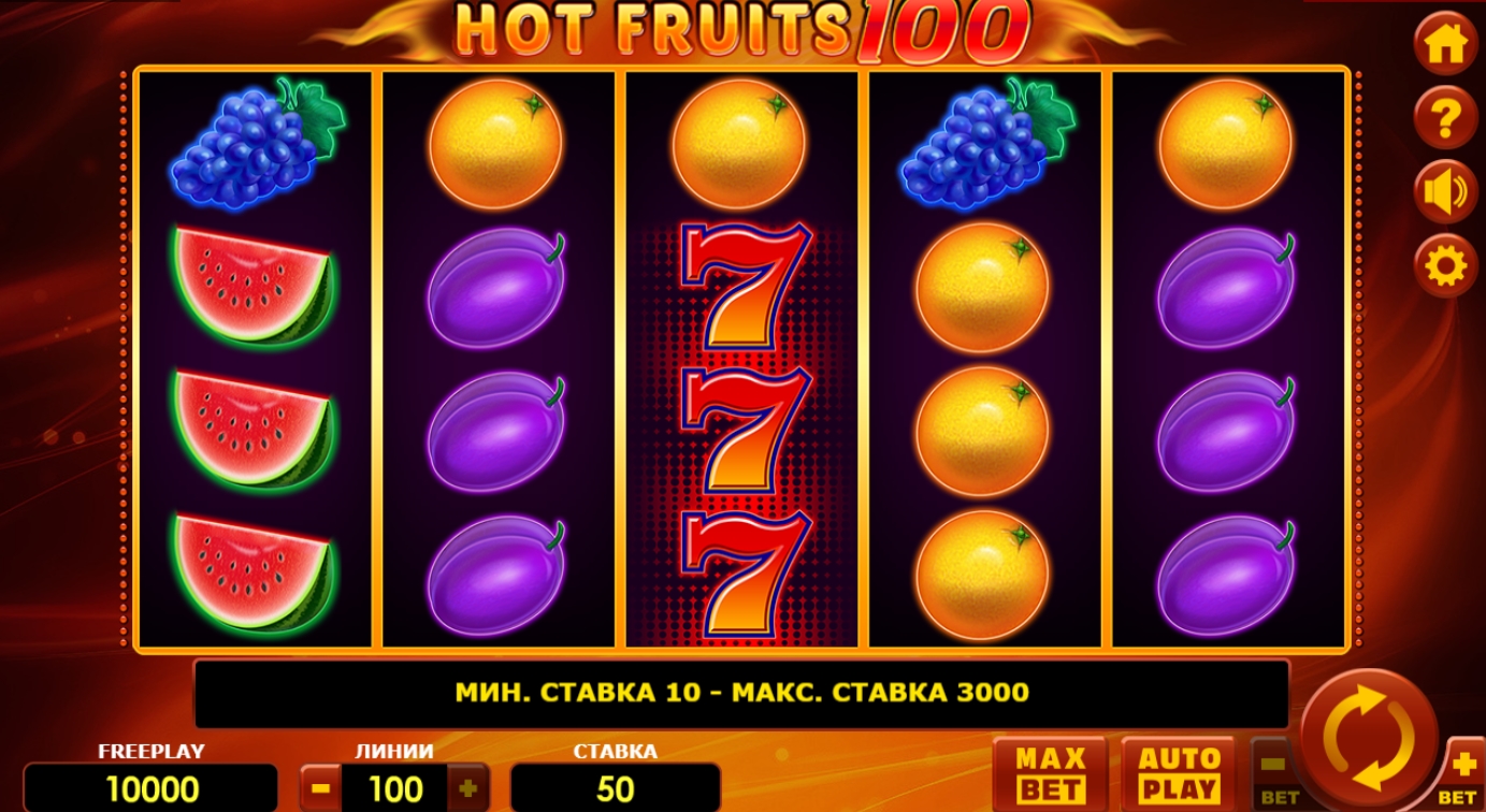 Интерфейс слота Hot Fruits 100