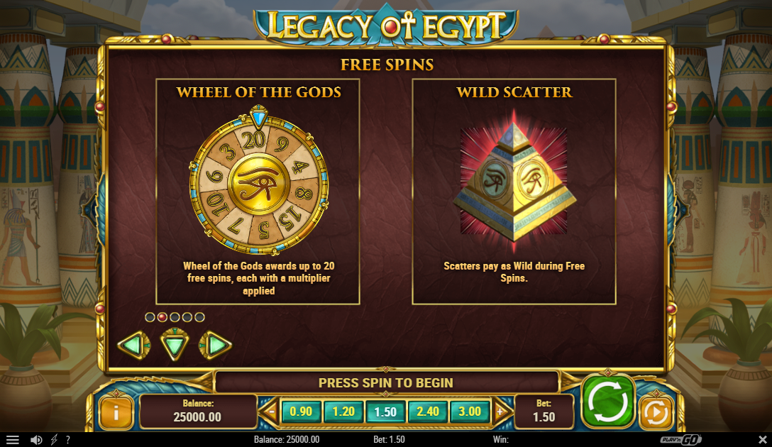Фриспины в слоте Legacy Of Egypt