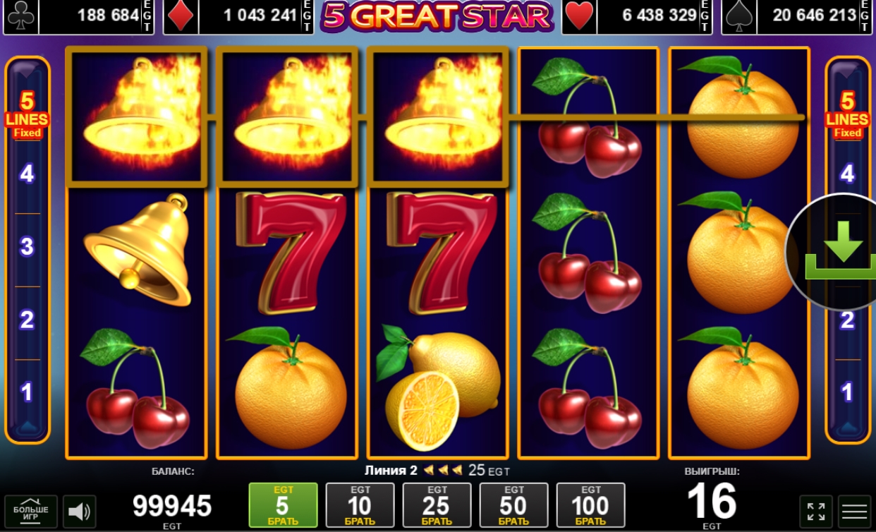 Интерфейс игрового слота 5 Great Star