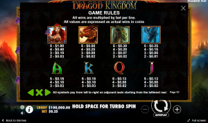 Выигрышные комбинации в игре Dragon Kingdom