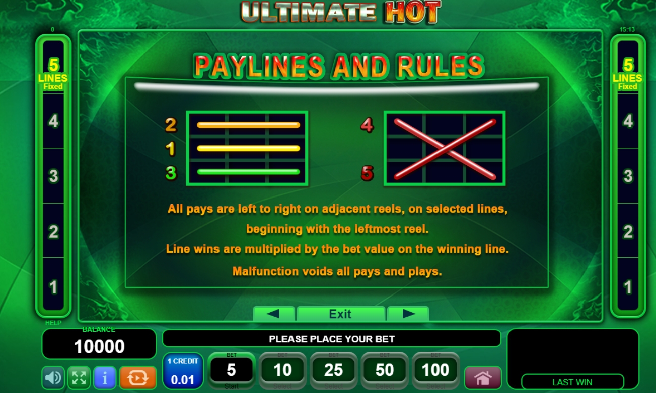 Линия выплат в слоте Ultimate Hot