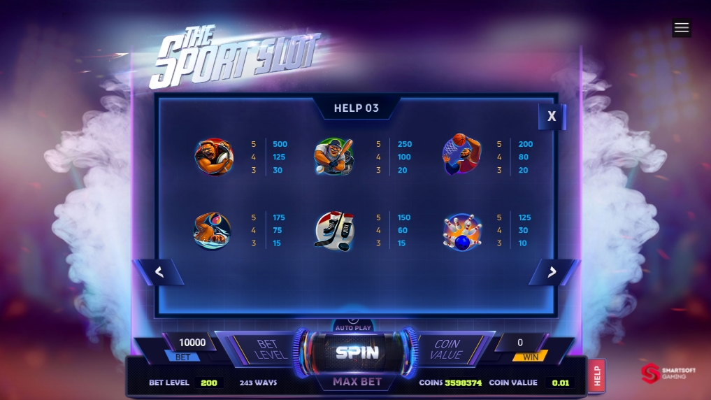 Выигрышные комбинации в слоте Sport Slot