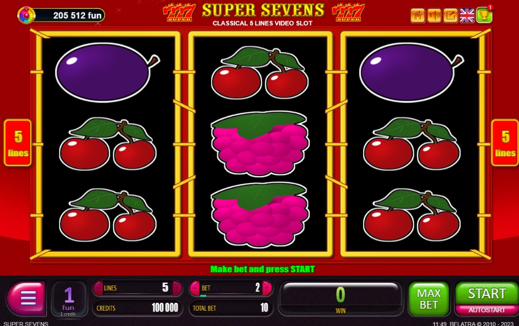 Интерфейс слота Super Sevens