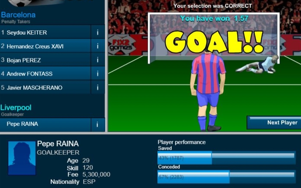 Ставка в слоте Penalty Shootout