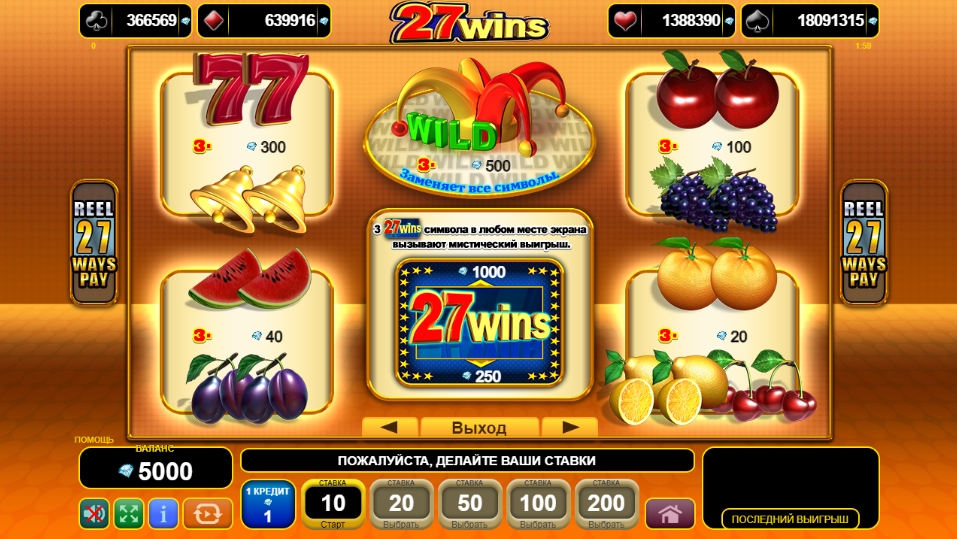 Выигрышные комбинации в слоте 27 Wins
