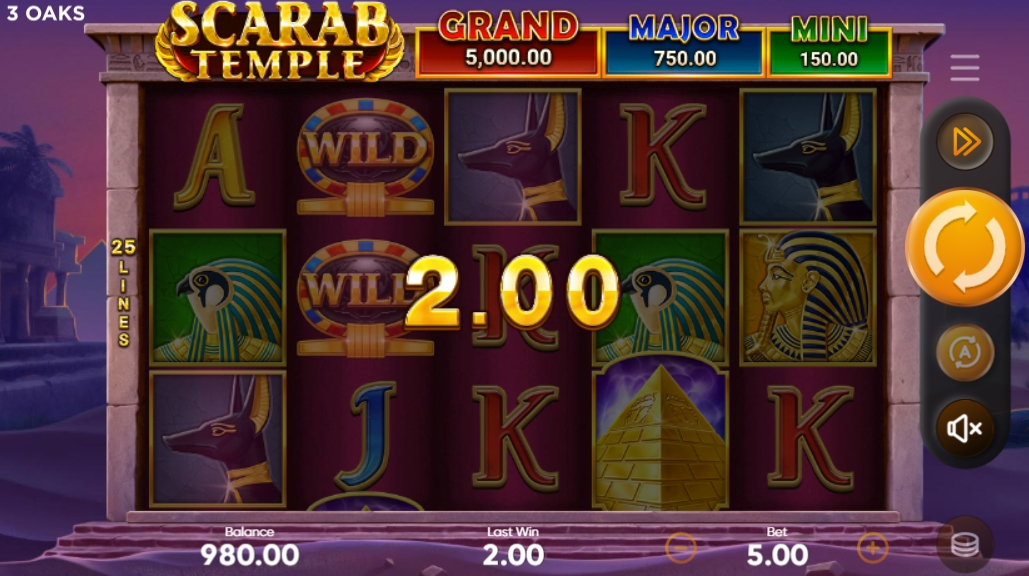 Выигрыш в слоте Scarab Temple