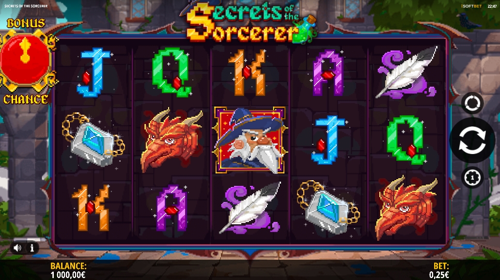 Интерфейс слота Secrets Of The SorcererИнтерфейс слота Secrets Of The Sorcerer