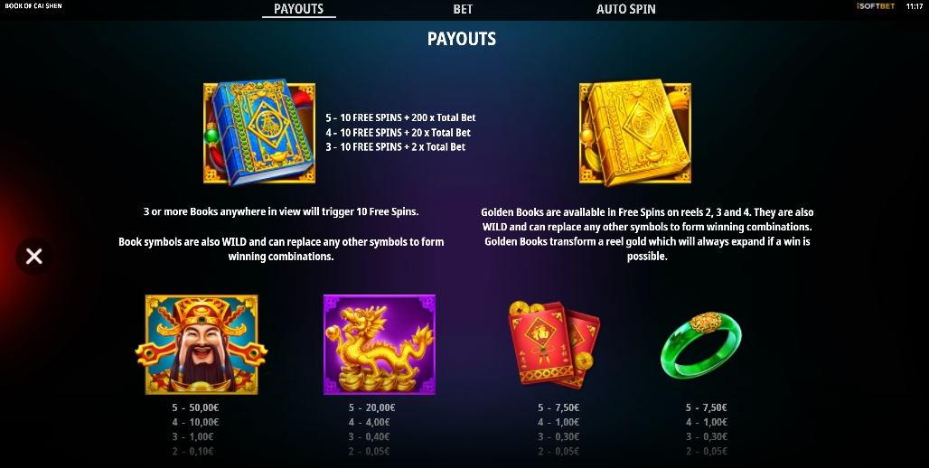 Выигрышные комбинации в слоте Book of Cai Shen