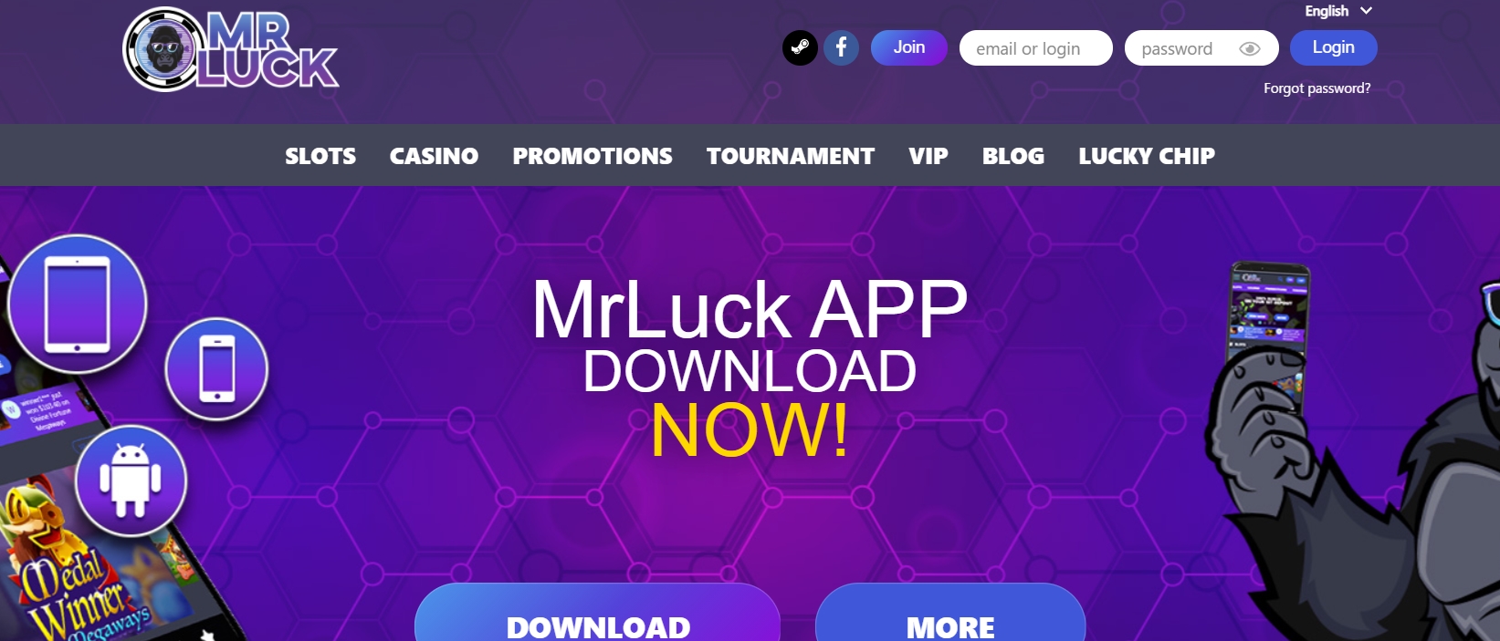 Интерфейс казино MrLuck