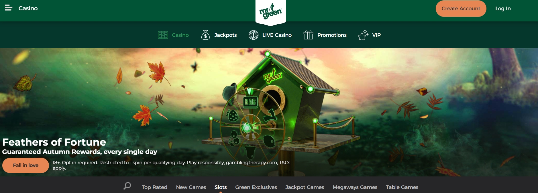 Интерфейс казино Mr Green