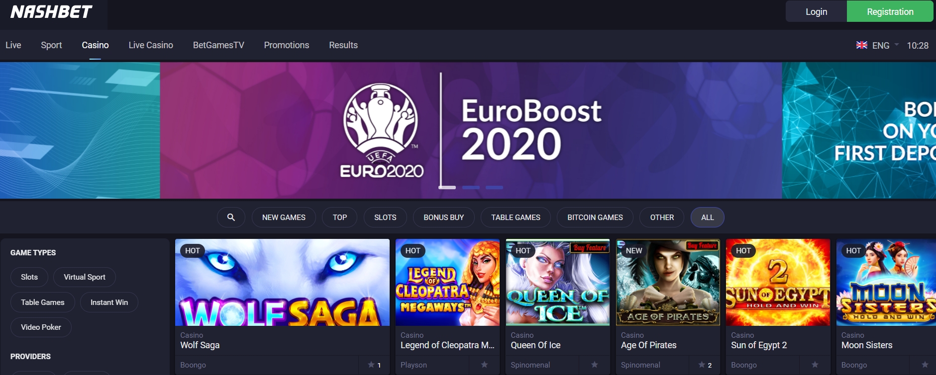 Интерфейс казино Nashbet