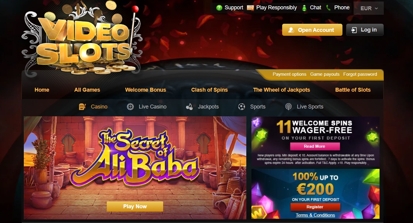 Интерфейс казино Videoslots