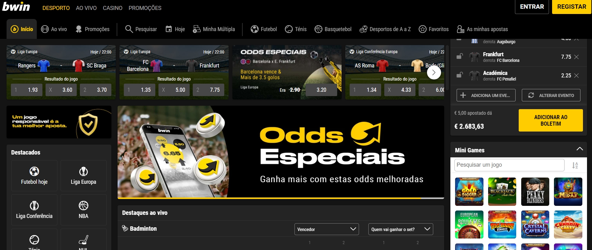 Интерфейс казино Bwin
