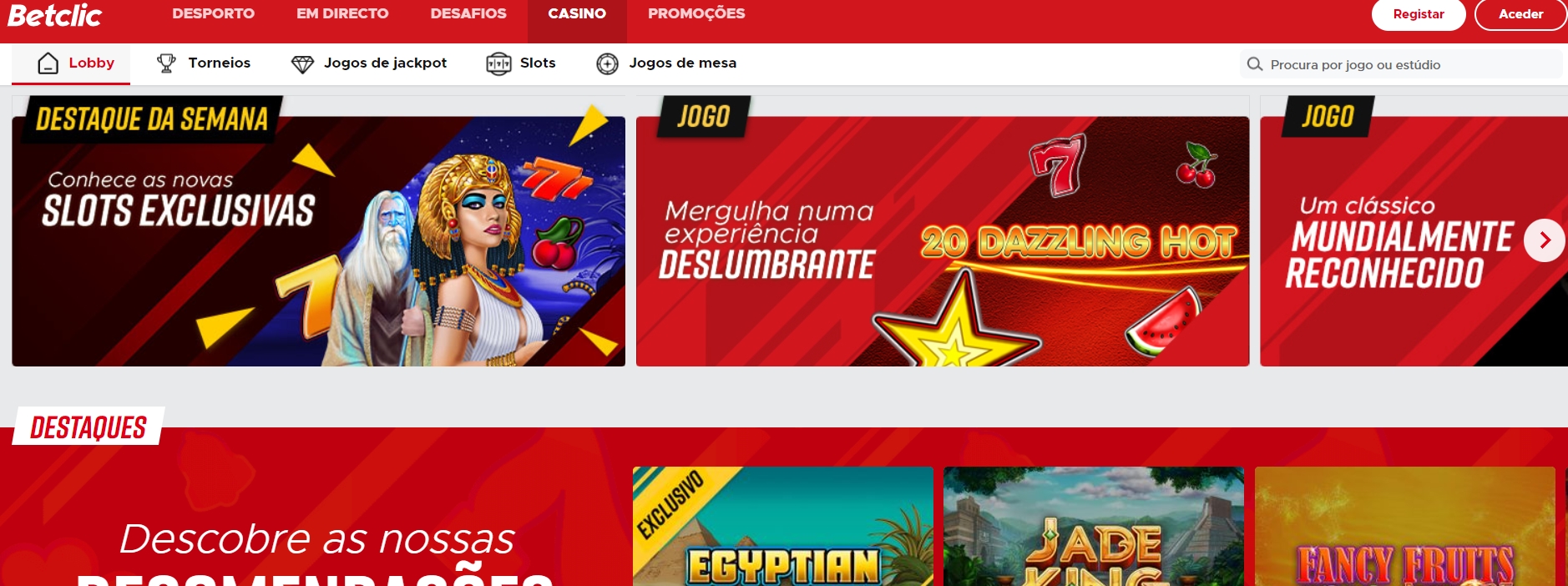 Интерфейс в казино Betclic