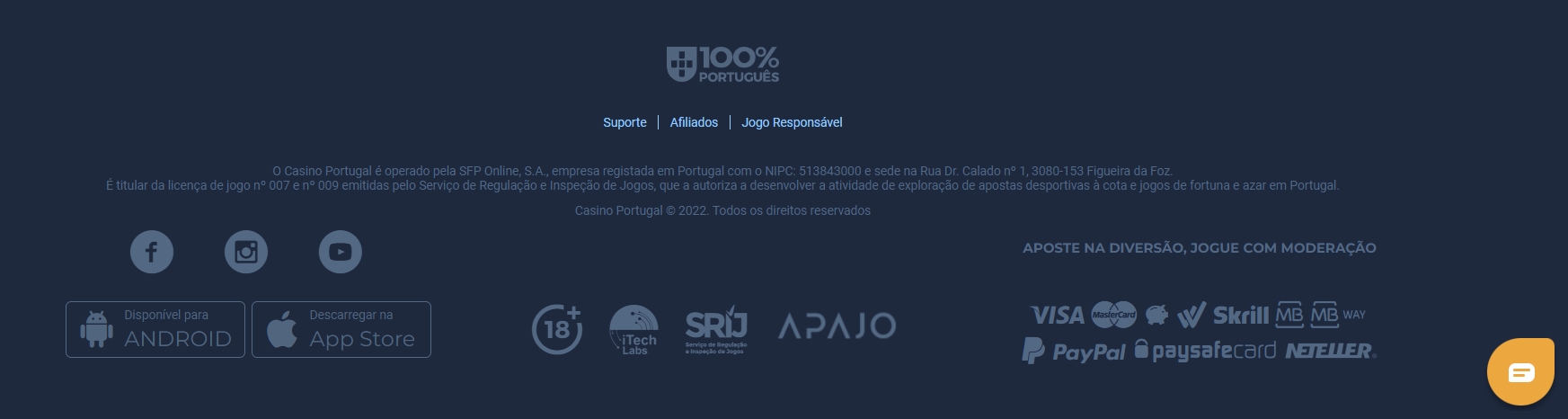 Интерфейс казино Portugal
