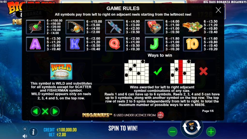 Выигрышные комбинации в слоте Big Bass Bonanza Megaways