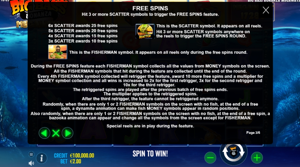 Фриспины в слоте Big Bass Bonanza Megaways