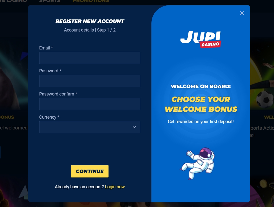 Регистрация в казино Jupi